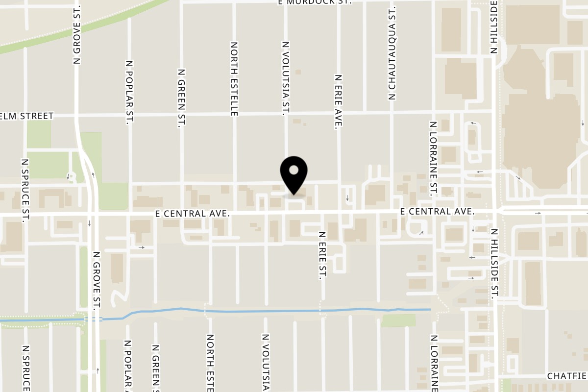 Map showing the location of Athens Gyros Express on 2800 E Central Ave in Wichita